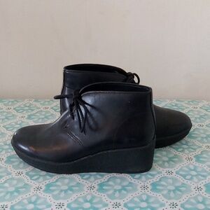 New Clarks Womans Athie Terra Black Leather Ankle Boots